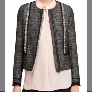 NEW Vince Tweed Fringe Leather Trim Blazer Jacket